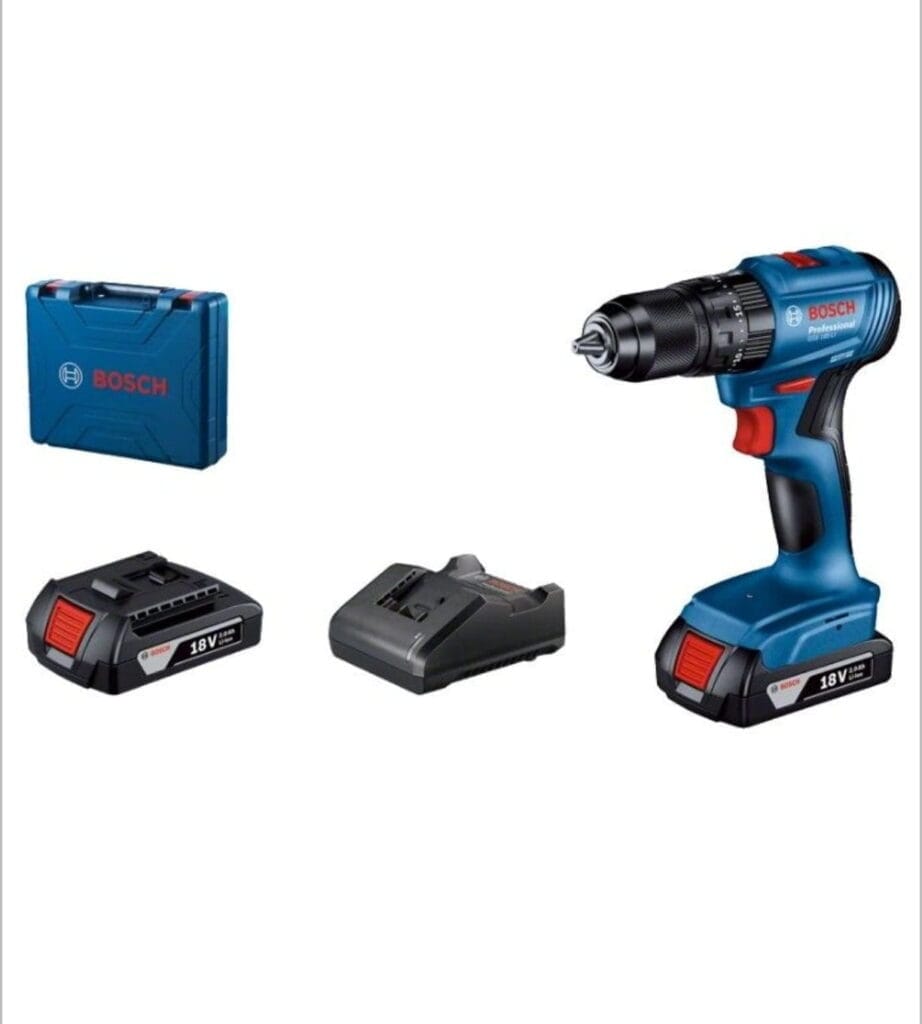 Perceuse-Visseuse Sans Fil BOSCH GSB 185-LI – 18 V – Brushless – 2 Batteries + Chargeur)