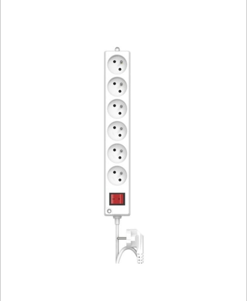 Multiprise INGELEC – 6 Prises 2P+T – Interrupteur – Câble 3 m – Blanc