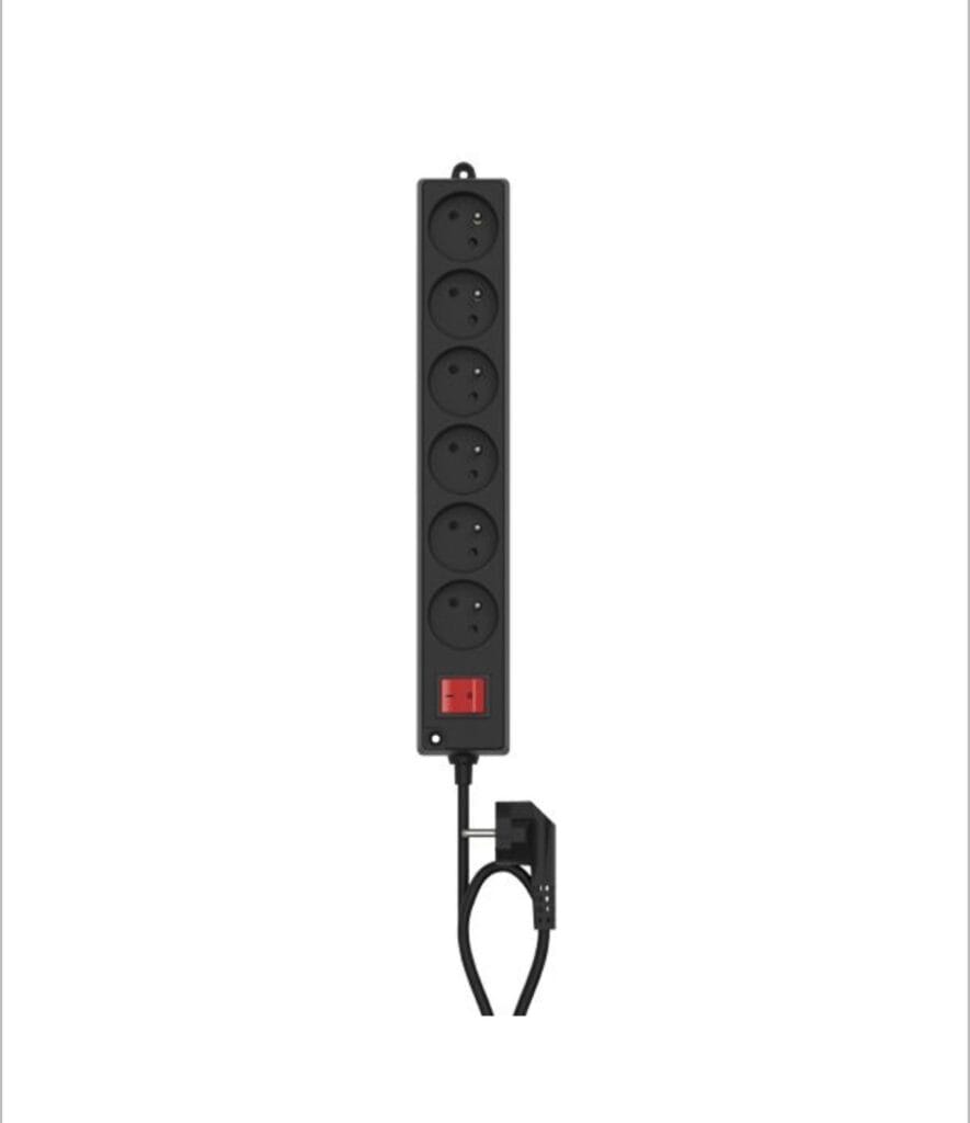 Multiprise INGELEC – 6 Prises 2P+T – Avec Interrupteur – Noir