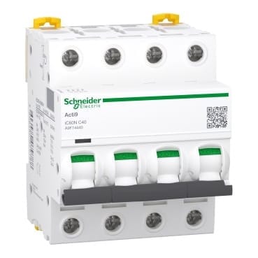 Disjoncteur Schneider Acti9 iC60N – 4P 40 A – Courbe C – Réf. A9F74440