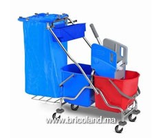Chariot de ménage chromé double seau avec panier