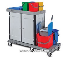Chariot de ménage en plastique avec armoire et sac