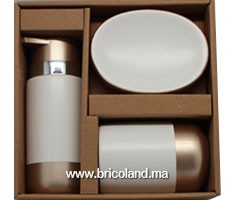 Accessoires salle de bain 3 pièces bi-matériaux beige
