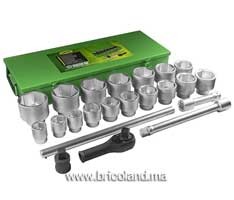 Coffret Métallique 22 Pièces Douilles HEXAGONALES ZINGUÉES DE 1" - 51616 JBM