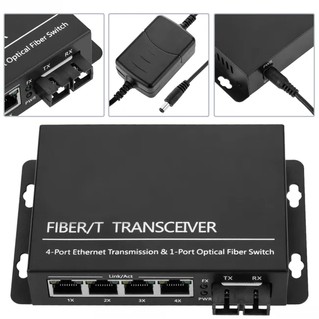 Convertisseur Fibre Optique Monomode SC vers 4 RJ45 Gigabit – 20 km