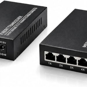 Convertisseur Fibre Optique Monomode SC vers 4 RJ45 Gigabit PoE – 20 km