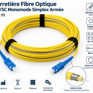 Jarretière Fibre Optique SC/SC Monomode Simplex Armée – 90 m